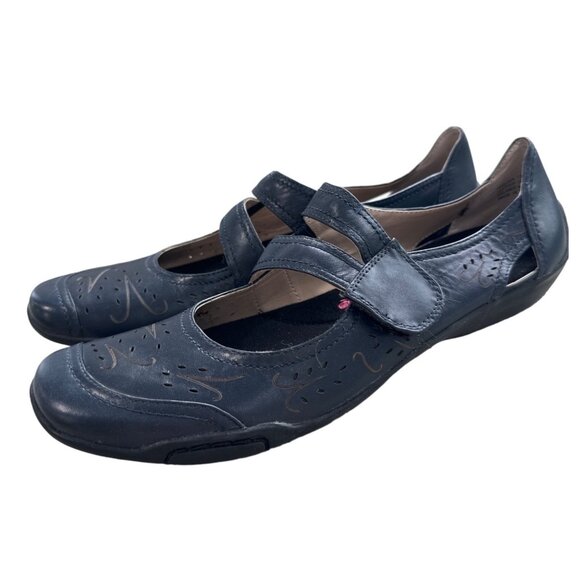 Ros Hommerson Mary Jane Shoes Size 8 Navy Perforated Leather Hook Loop Strap - Picture 1 of 8